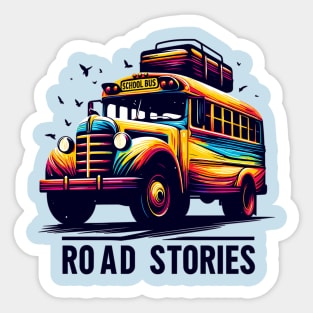 Artistic Silhouette Of A School Bus, Road Stories Sticker